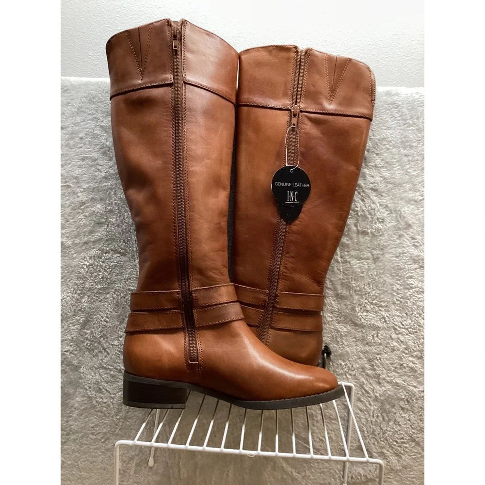 INC International Concepts Women's‎ Brown Leather Buckle Knee High Boots Size 6M